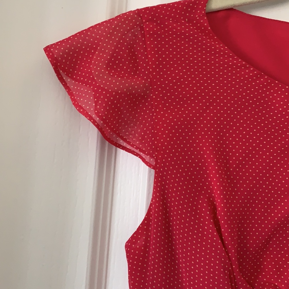 NWT ANN TAYLOR Hot Pink 100% Silk Polka Dot Midi Dress Size 6P - Picture 6 of 11